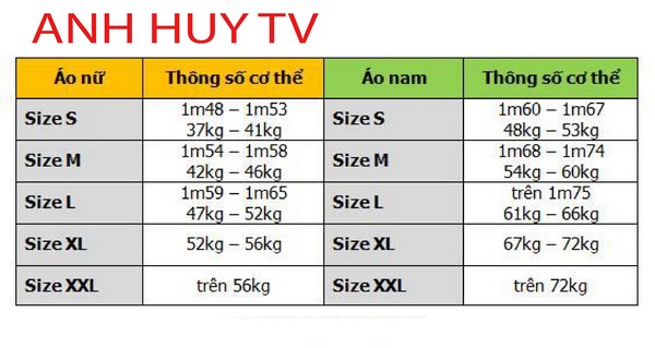 chọn size áo thun tại đồng phục đà nẵng Anh Huy TV