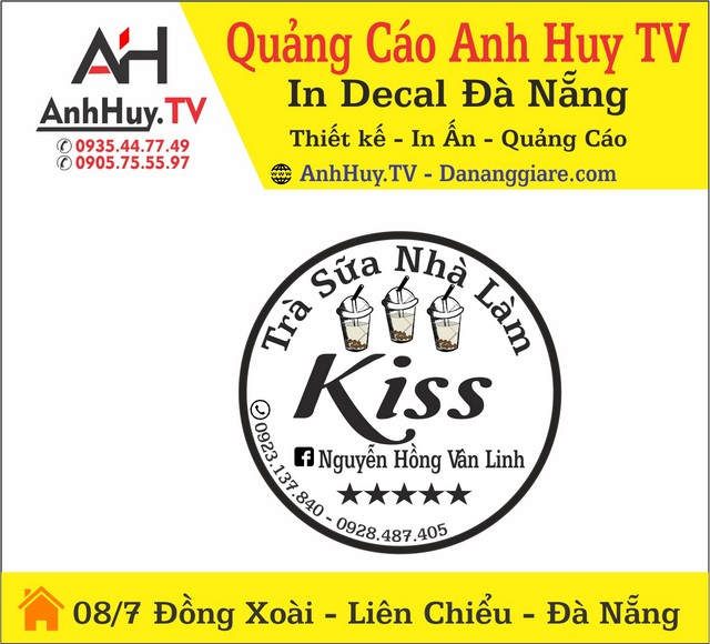 Tem Nhãn Dán Logo Trà Sữa Ăn Vặt Kiss Tại Đà Nẵng