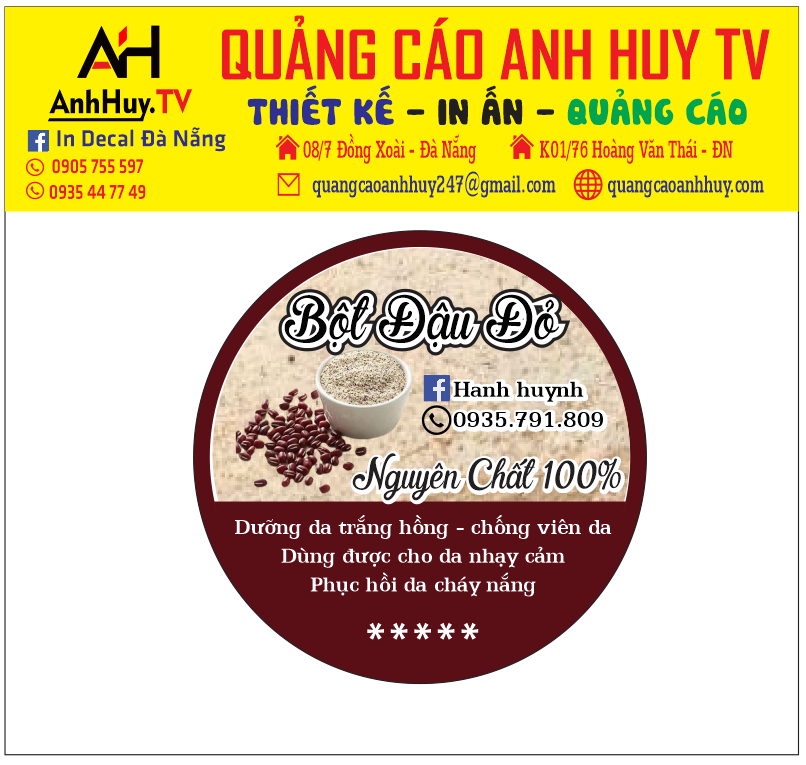 Tổng hợp mẫu In tem nhãn dán bao bì bột đậu đỏ tại Đà Nẵng hot