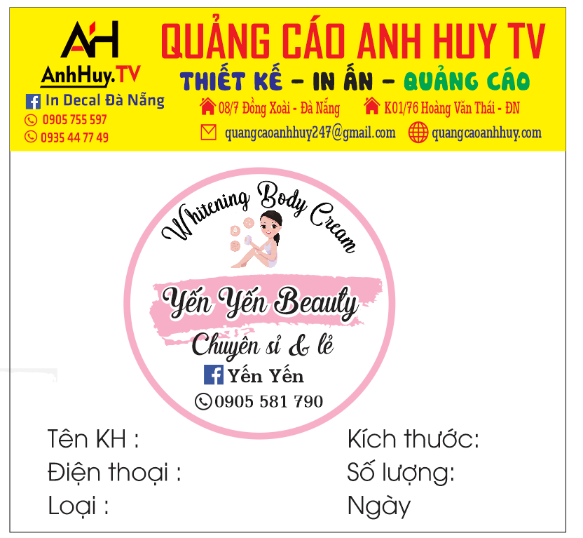 In tem nhãn dán hộp mỹ phẩm whitening body cream tại Đà Nẵng